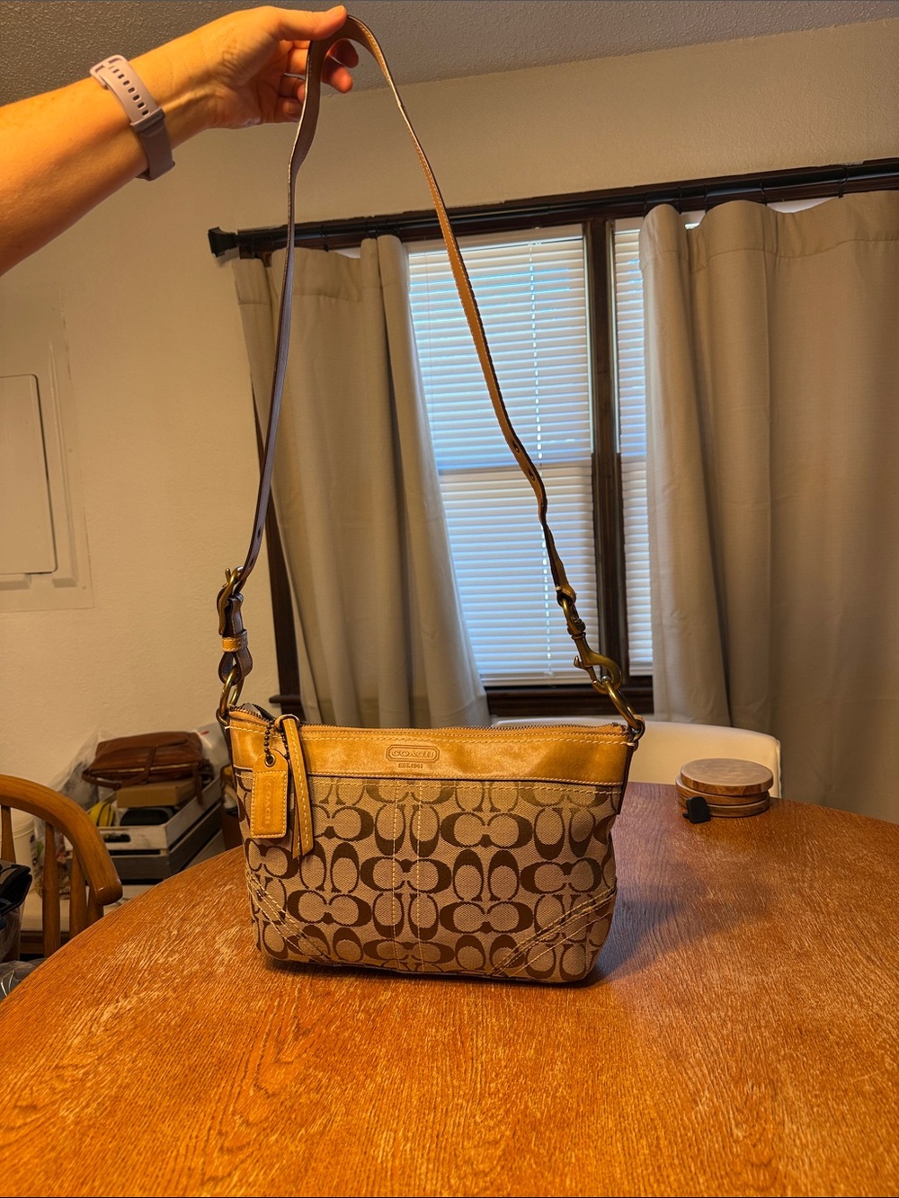 Coach Brown/Tan Signature Canvas Crossbody Shoulder Bag